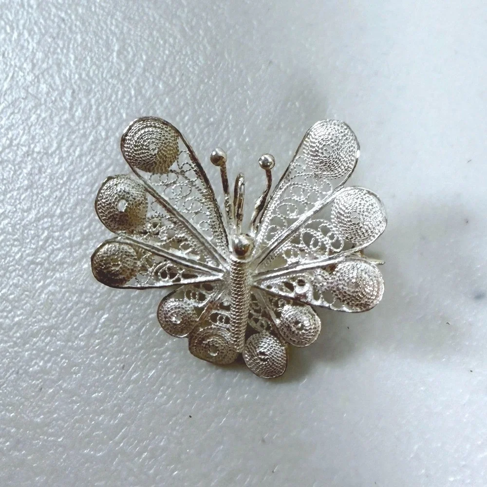 Sterling Silver‎ 925 Filigree Butterfly Brooch Pin Vintage